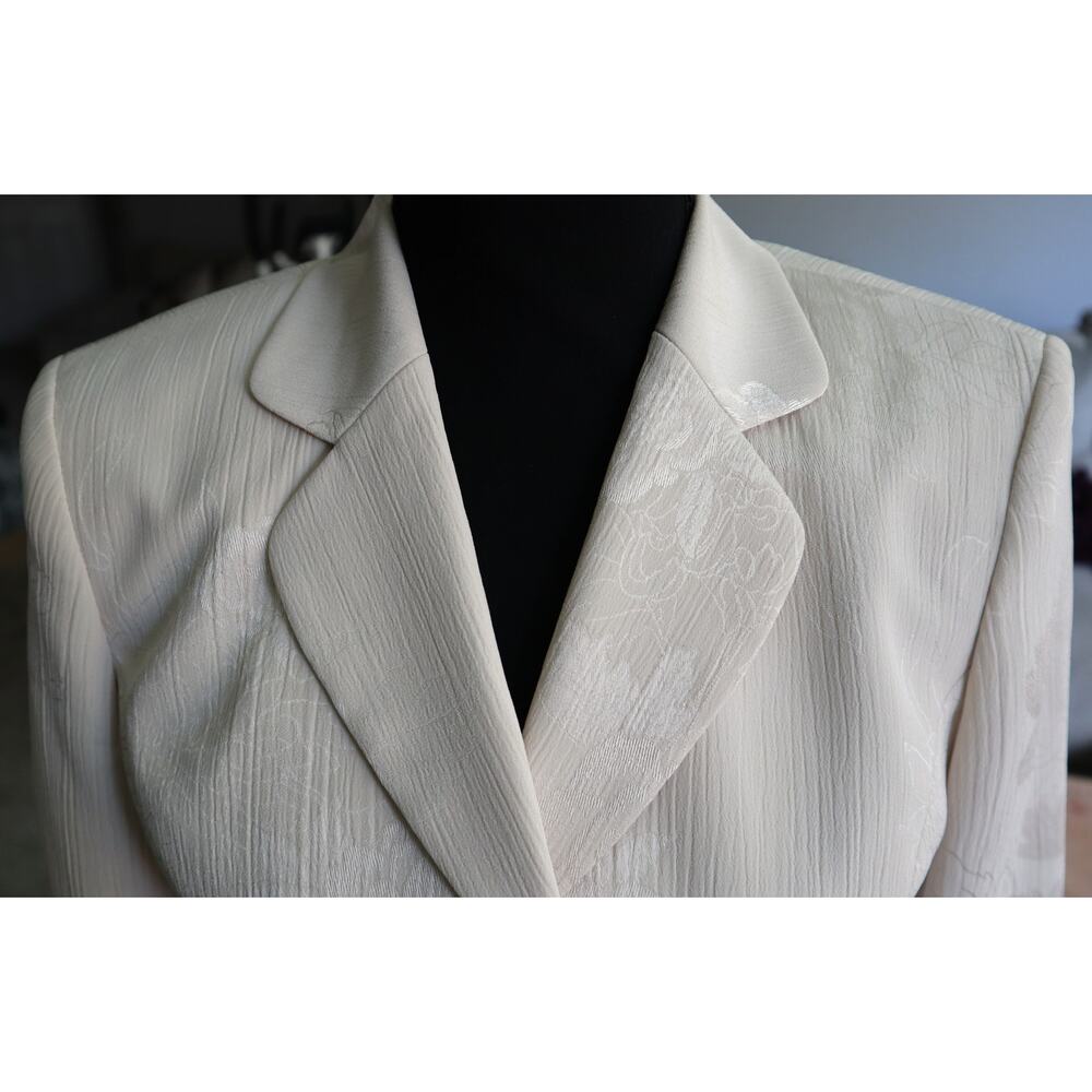 Vintage 90s Y2K Kasper Ivory White Skirt Suit Set Womens 2P Petite Roses Gauze - Picture 5 of 9